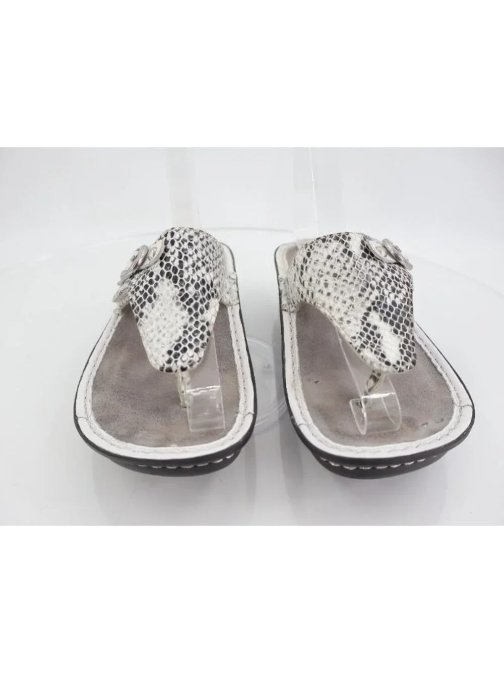 Alegria Women's Vanessa Thong Sandal Size 35 5 White Leather Snake Slide Shoes